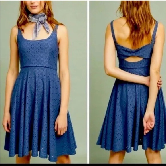 Anthropologie Dresses & Skirts - Anthropologie HUTCH Olivia Eyelet Blue Skater Dress Coastal Vacation Medium